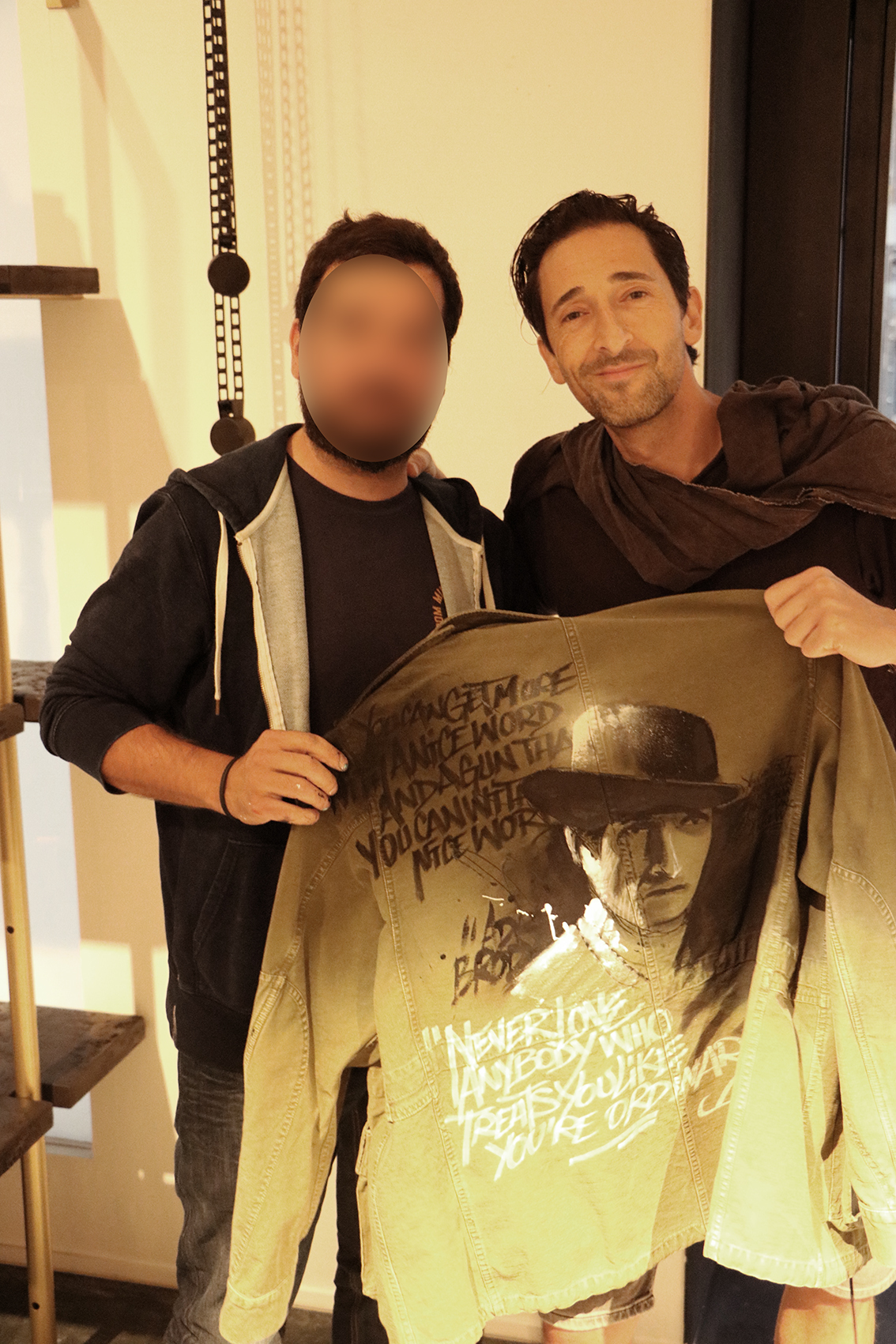 adrien Brody fashion custom jacket New York art graffiti faith