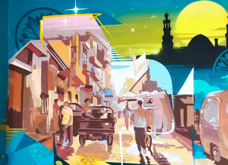 Fresque murale « Fresque Carnet de voyage de Piscologik » par Piscologik, vue 2 sur 3
