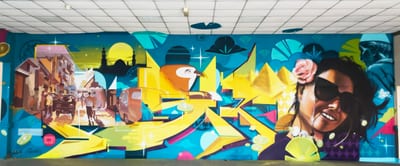 Fresque murale « Fresque Carnet de voyage de Piscologik » par Piscologik, vue 1 sur 3
